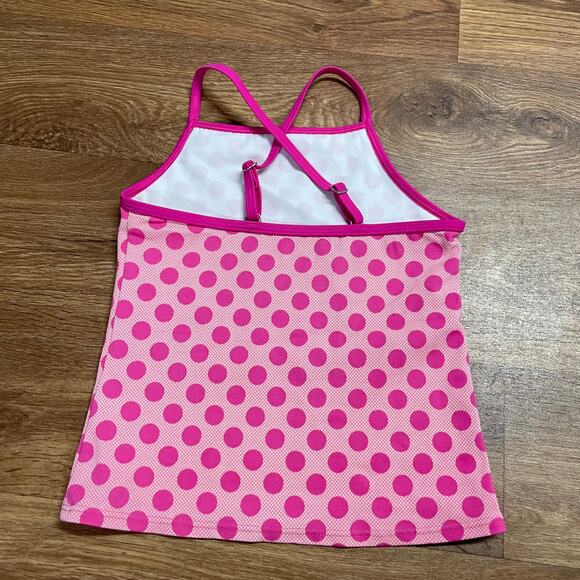 Lands End Girls Tankini Top Pink Polka Dot Size 6 Ruffle Racerback - Picture 2 of 5